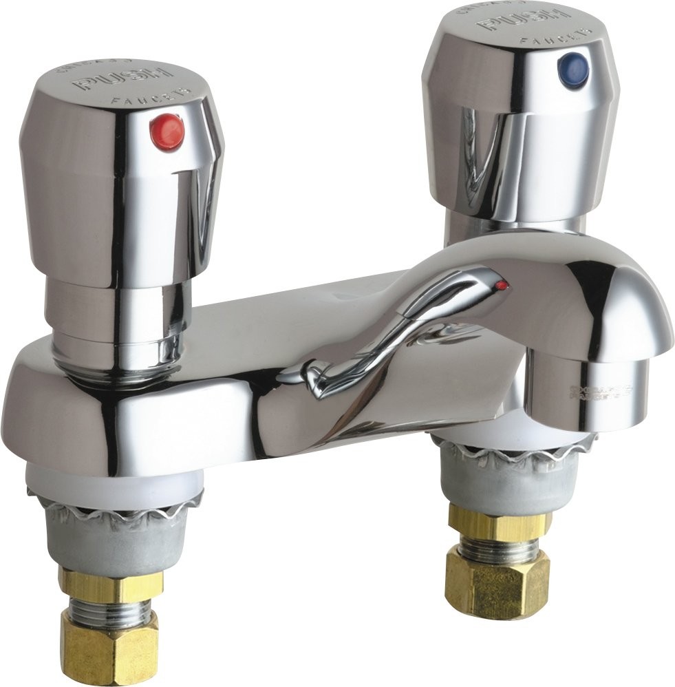 Chicago Faucet | 802-V665ABCP | CHICAGO FAUCETS 802-V665ABCP METERING LAVATORY FAUCET  CHROME.  4" CENTERS.  LESS POP-UP LF