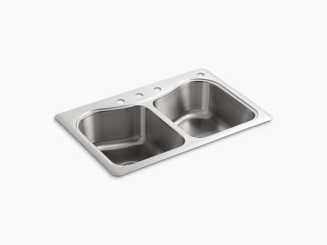 Kohler | 3369-4-NA | 3369-4-NA Staccato 33" x 22" x 8-5/16" top-mount double-equal bowl kitchen sink with 4 faucet holes