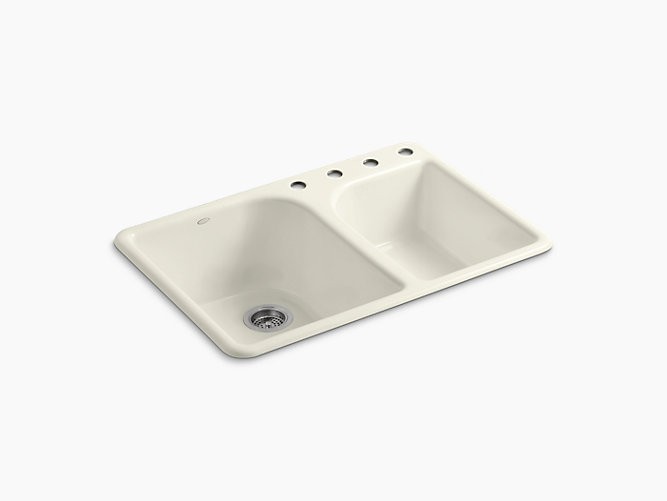 Kohler | 5932-4-96 | 5932-4-96 Executive Chef 33" x 22" x 10-5/8" top-mount large/medium, high/low double-bowl kitchen sink with 4 faucet holes