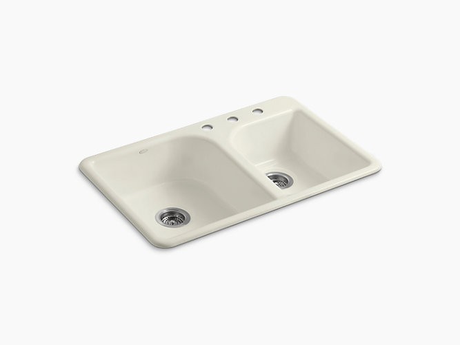 Kohler | 5948-3-96 | 5948-3-96 Efficiency 33" x 22" x 7-5/8" top-mount large/medium double-bowl kitchen sink with 3 faucet holes