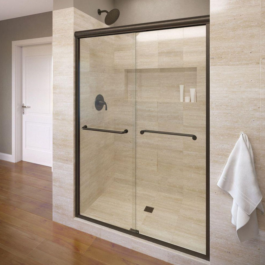 Basco | 4400-56-CA-OR | 4400-56-CA-OR BASCO INFINITY F/L TUB ENCLOSURE 56" OPENING, CASCADE GLASS, OIL RUBBED BRONZE FRAME, ARCHED TOWEL BARS