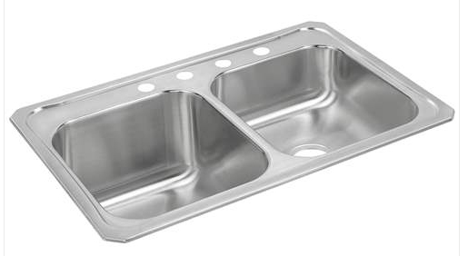Elkay | STCR3322L3 | ELKAY STCR3322L3 TOP MOUNT STAINLESS STEEL DOUBLE-BOWL SINK.  DEEP BOWL ON LEFT.  3 FAUCET-HOLES.  BRUSHED SATIN FINISH.