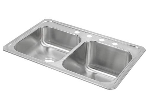 Elkay | STCR3322R3 | ELKAY STCR3322R3 TOP MOUNT STAINLESS STEEL DOUBLE-BOWL SINK.  DEEP BOWL ON RIGHT.  3 FAUCET-HOLES.  BRUSHED SATIN FINISH.